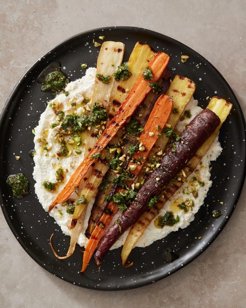 grilled carrots with chimichurri and ricotta