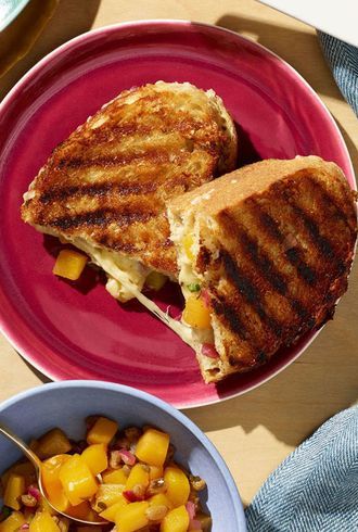 grilled cheese with peach and mango tea chutney