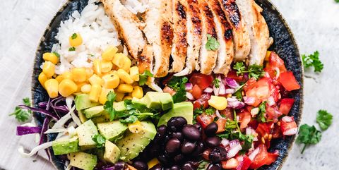 grilled chicken and rice salad bowl