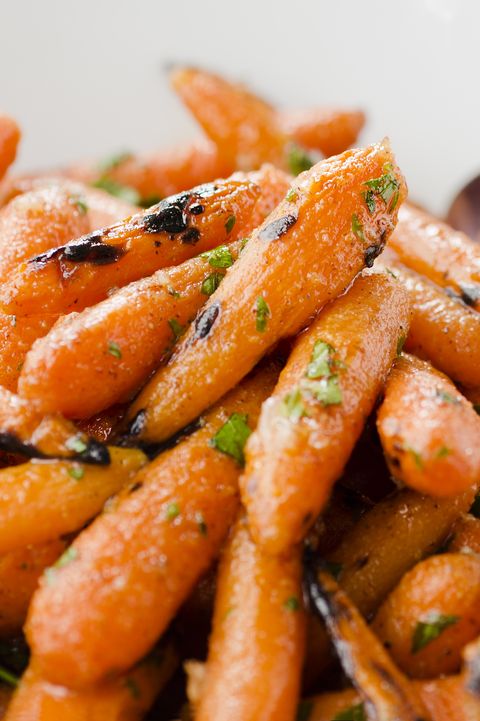 grilled honey glazed baby carrots close up
