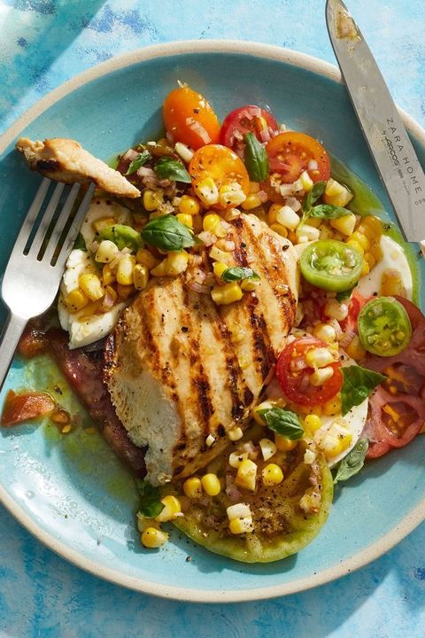 grilled chicken caprese with tomatoes and corn