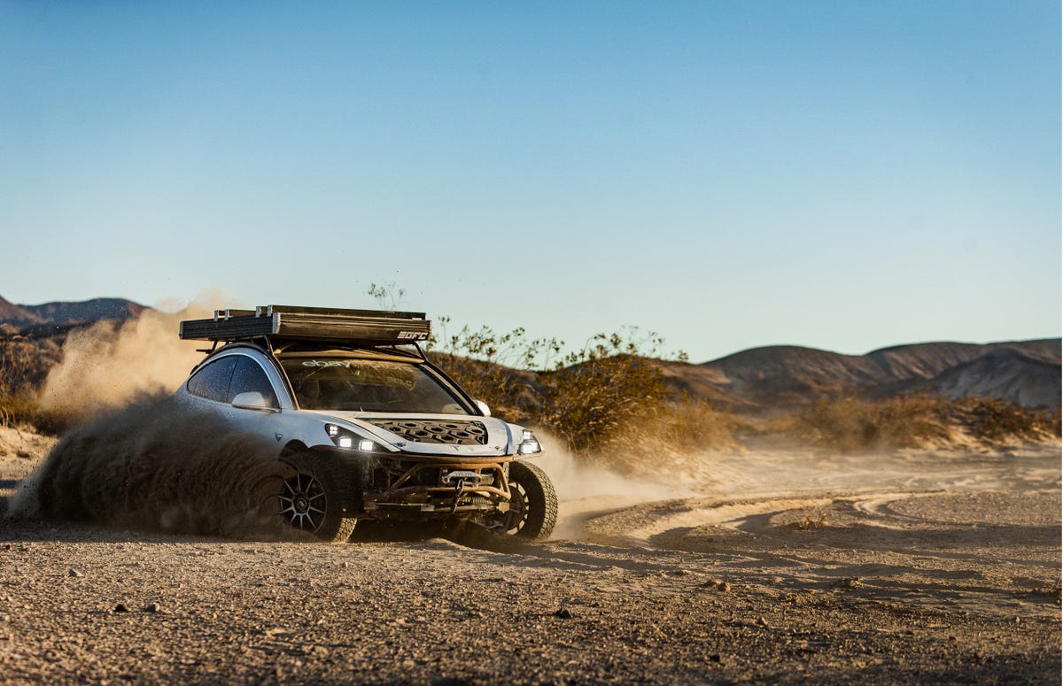 An Off Road Modified Tesla Model 3 Tackles The Mojave Road