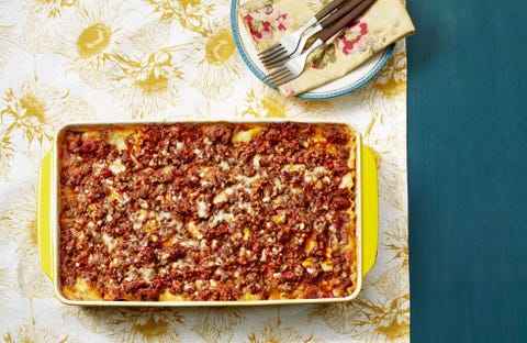 best lasagna ever in yellow baking pan