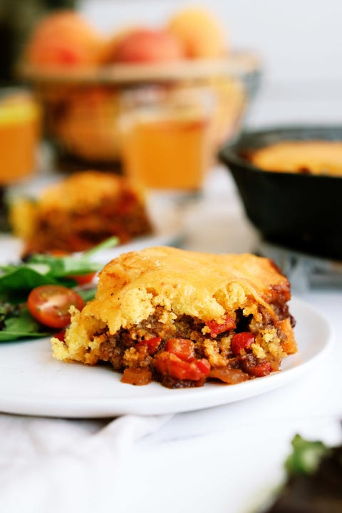 cornbread sloppy joes slice on plate with side salad