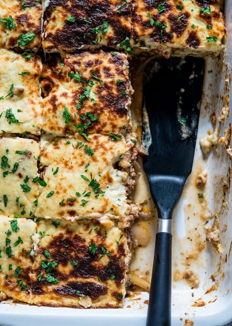 greek moussaka with spatula