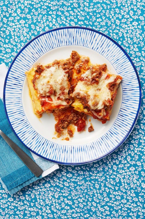 lasagna roll ups on blue plate