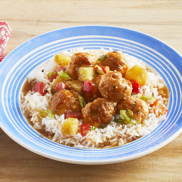 ground pork recipes sweet and sour meatballs over rice