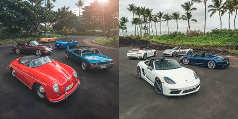 porsches anciennes et nouvelles à hawaii