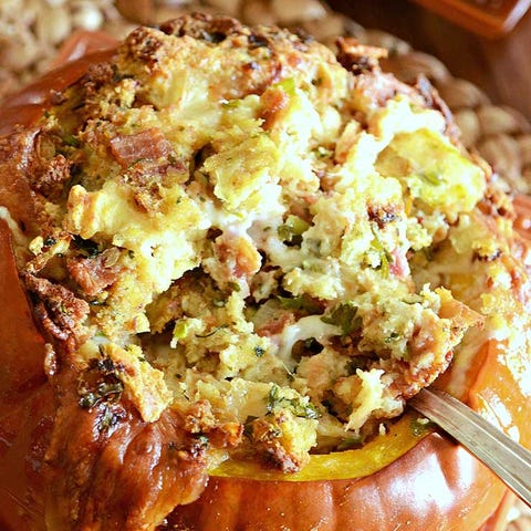 Gruyere, Bacon, and Green Onion Roasted Stuffed Pumpkin Gruyere, Bacon, and Green Onion Roasted Stuffed Pumpkin