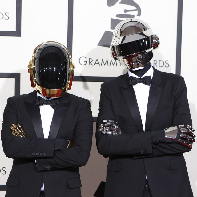 Guy-Manuel de Homem-Christo and Thomas Bangalter of the group Daft Punk arrives for the 56th Annual