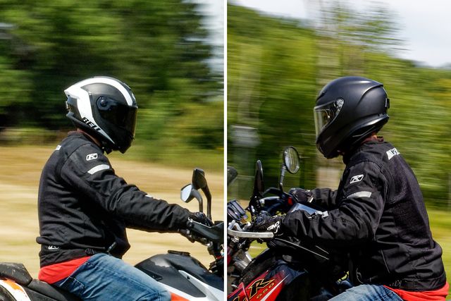 a collage of people riding a motorcycle wearing helmets