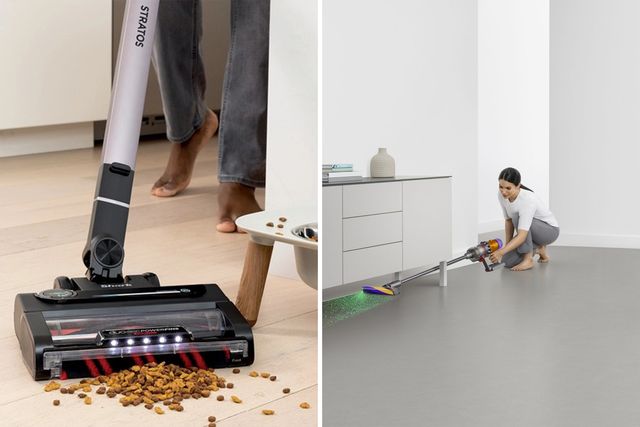 two cordless vacuum cleaners cleaning
