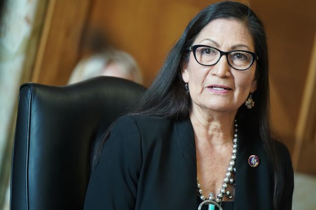 us representative deb haaland, democrat from new mexico and secretary of the interior nominee, testifies during a senate energy and natural resources committee confirmation hearing in washington, dc on february 24, 2021 photo by leigh vogel  various sources  afp photo by leigh vogelafp via getty images