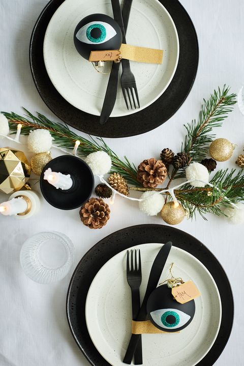 black and gold christmas table setting, anna barnett for habitat