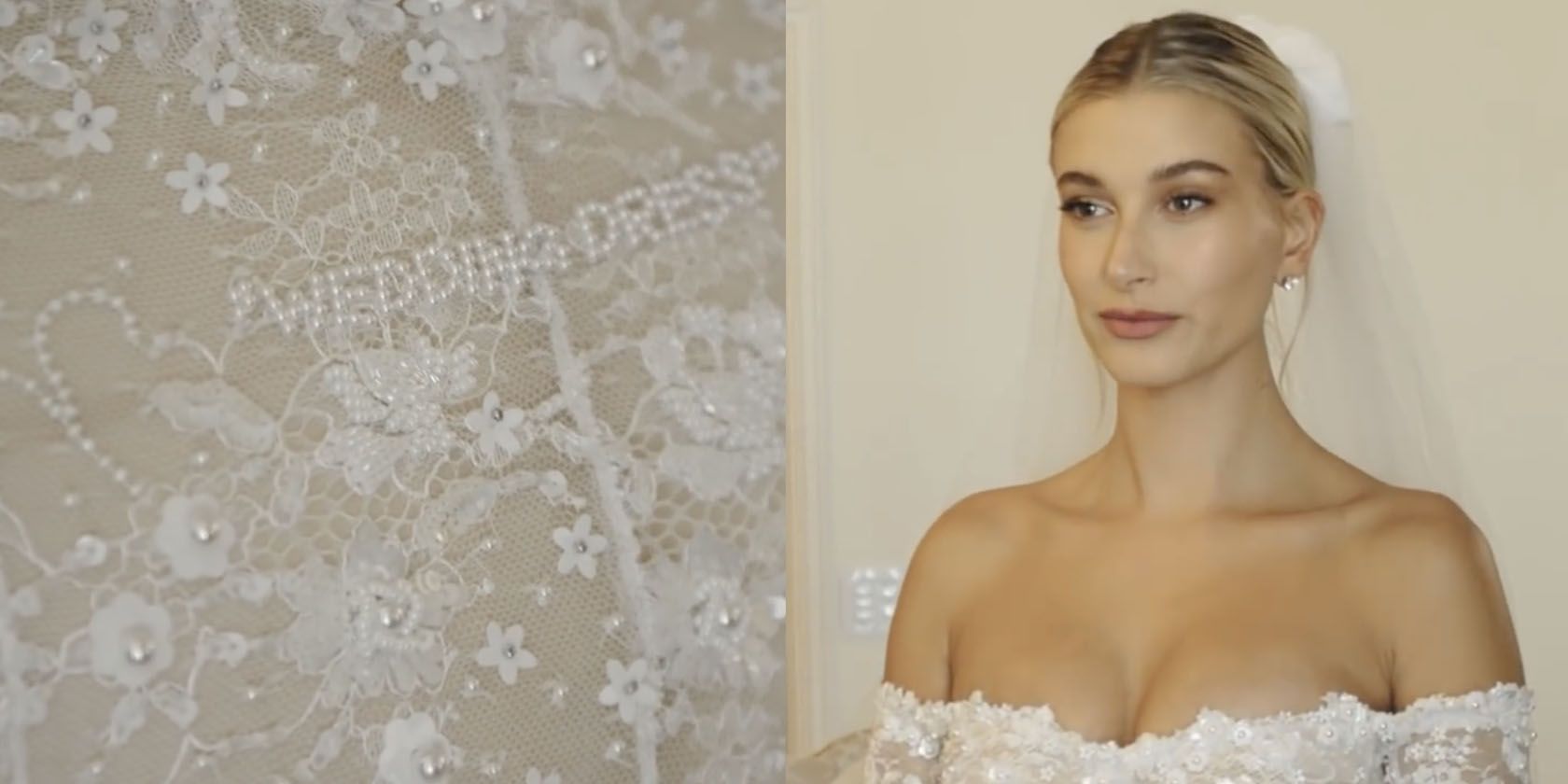Hailey Bieber Shows Off White Wedding Gown Details At Dress