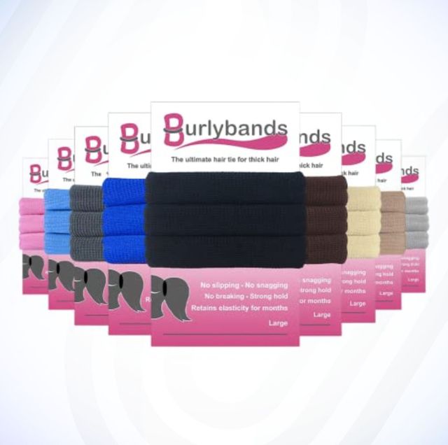 burly bands hairbands against blue and white background