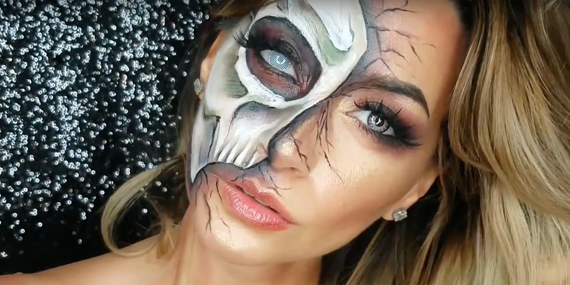 This Half Face Zombie Makeup Look Is The Trippiest Halloween Costume