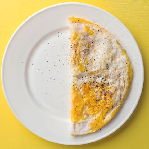 Half plate of crumbled egg plate on yellow background