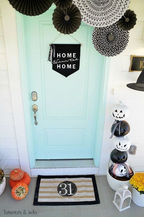 black and white halloween door decorations
