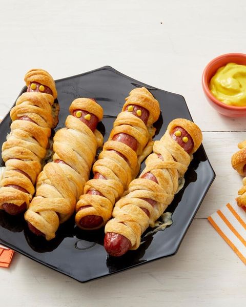 mummy hot dogs with mustard