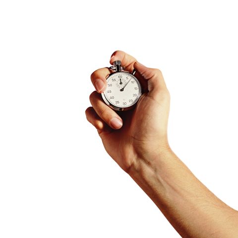 hand holding an analogue stop watch