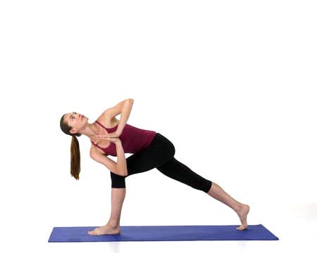 Crescent Lunge, Hands-in-Prayer Twist