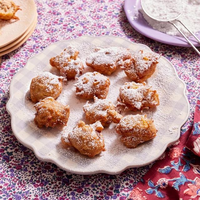 hanukkah desserts fritters with purple background