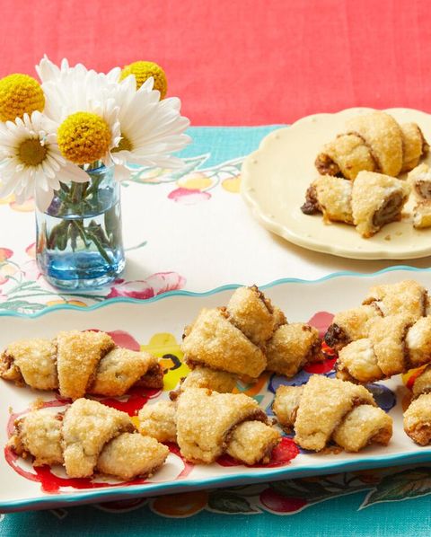 rugelach cookies on plate with flowers