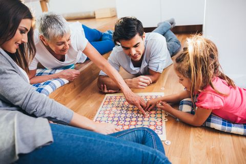 happy family playing a game