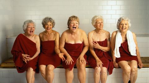 happy older women in sauna