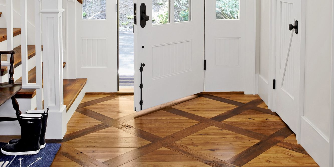 Floor Ideas - 4 Inexpensive Bathroom Flooring Ideas / As you will see, these wood floor transition ideas between tiles and wood floors can be visually interesting, achieved through patterns and geometric styling.