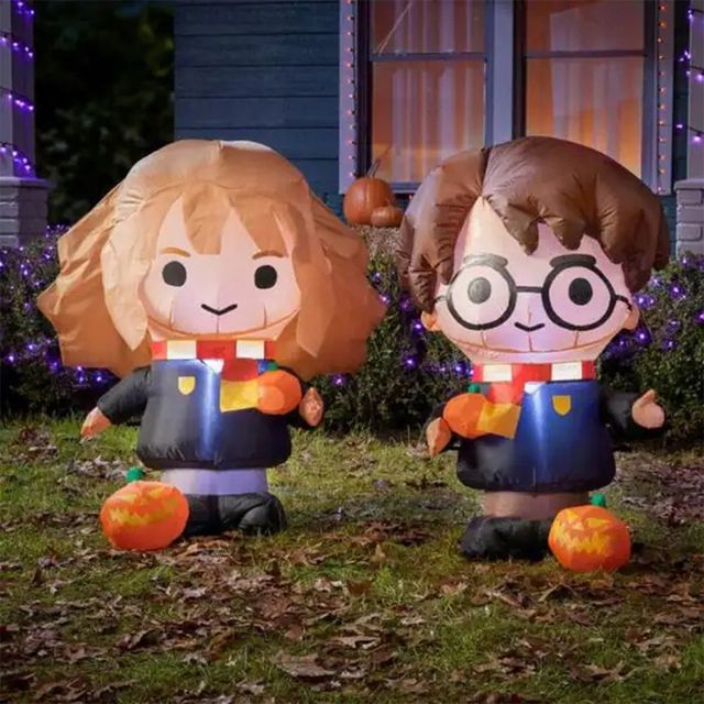harry potter and hermione granger with pumpkin halloween inflatable decoration