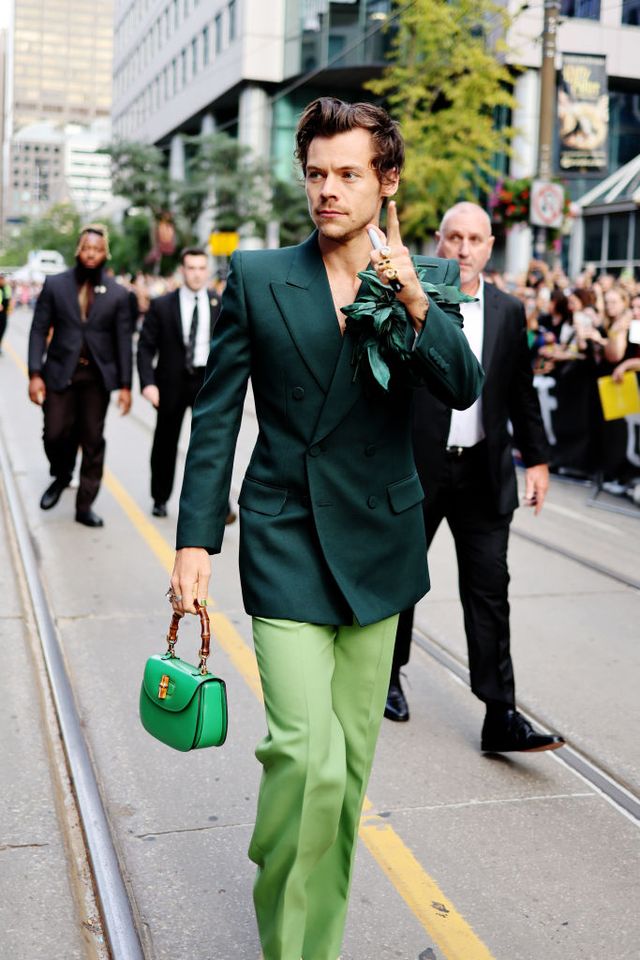 harry styles look verde bolso toronto