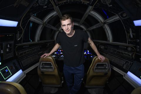 anaheim, ca   october 29  in this handout photo provided by disneyland resort, actor hayden christensen takes over millennium falcon smugglers run during a visit to star wars galaxys edge at disneyland park on october 29, 2019 in anaheim, california  photo by richard harbaughdisneyland resort via getty images