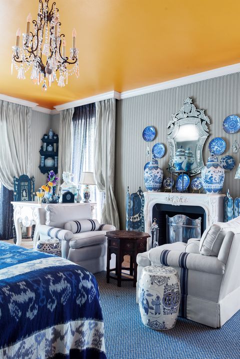 yellow and blue bedroom