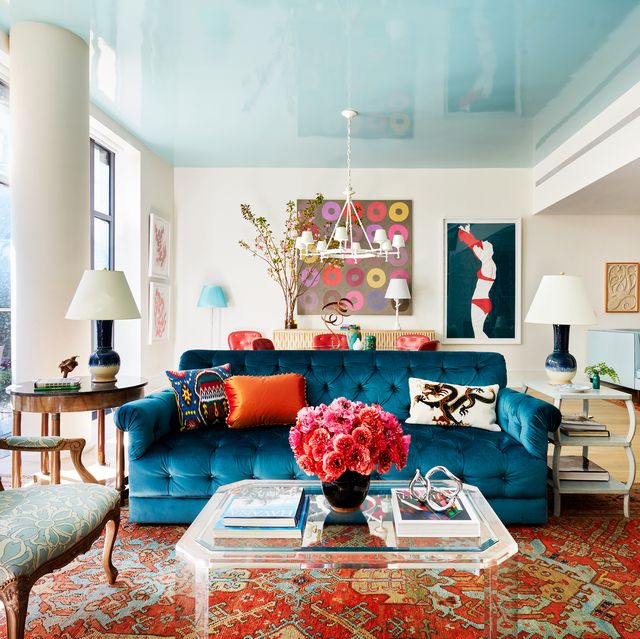 Living room, Room, Furniture, Interior design, Property, Blue, Home, Building, Couch, Turquoise, 