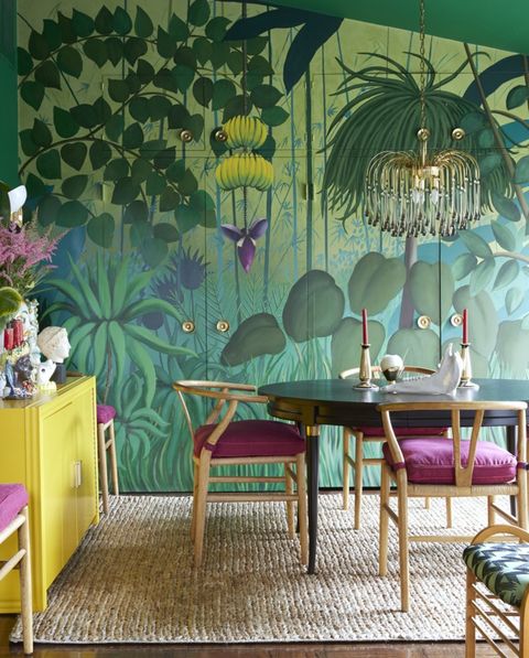 green botanical wall mural room