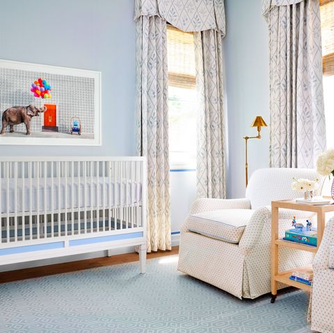 Room, Product, Furniture, Interior design, Bed, Blue, Infant bed, Property, Nursery, Bedroom, 
