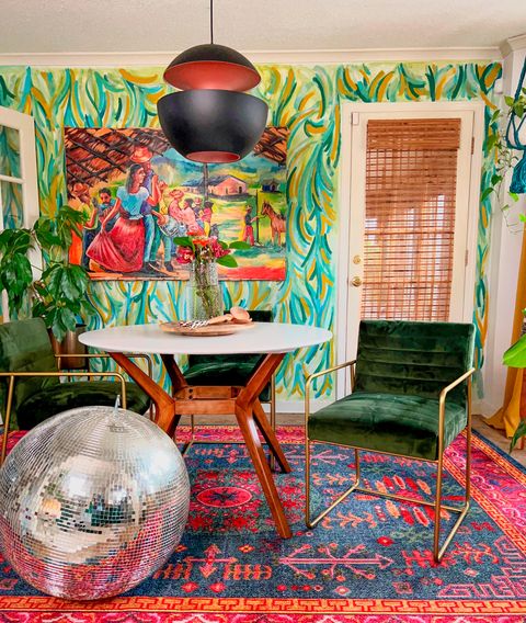 hand-painted dining room with colorful murals