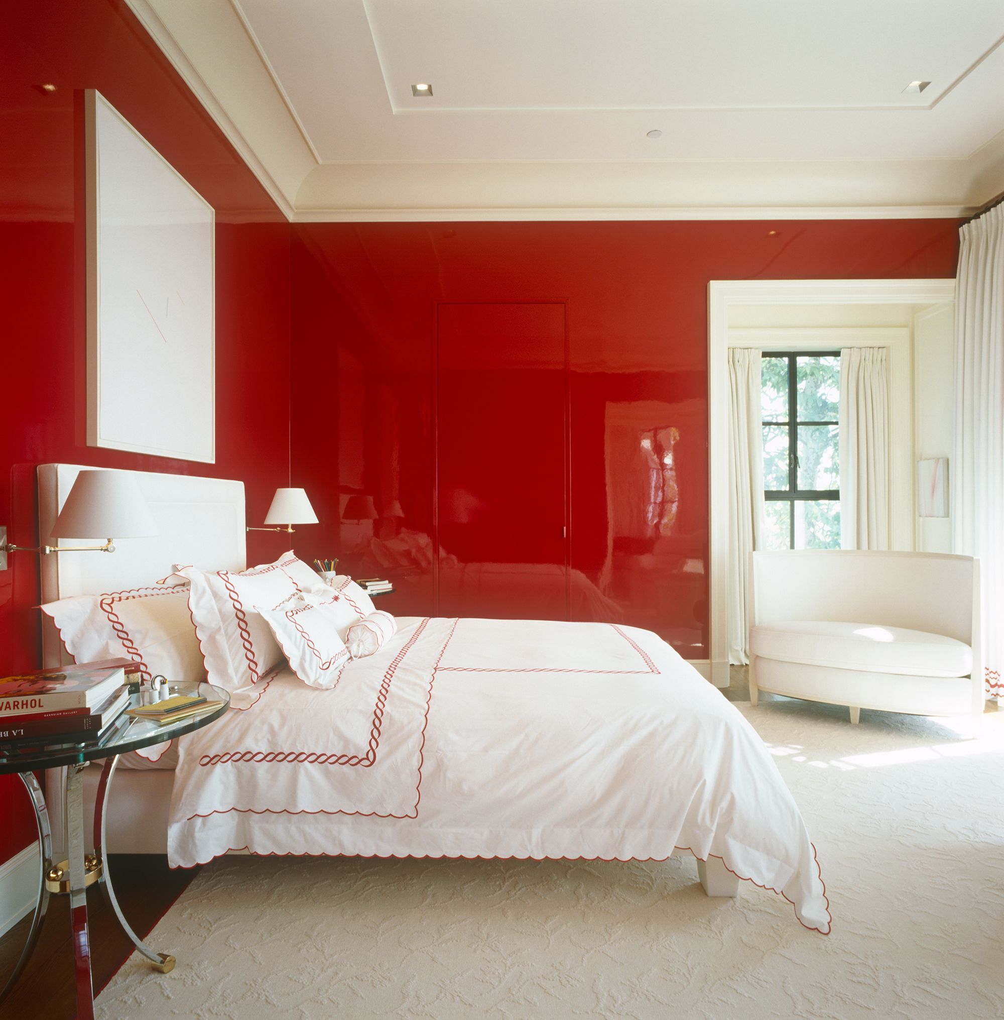 red and off white bedroom