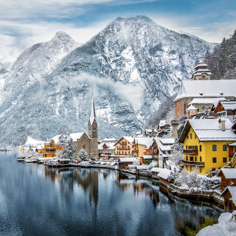 The snow covered village of Hallstatt in the Austrian Alps The snow covered village of Hallstatt in the Austrian Alps
