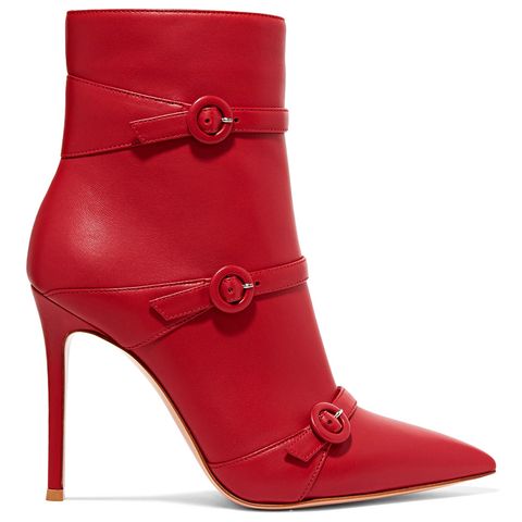Footwear, High heels, Red, Shoe, Boot, Buckle, Leg, Leather, Fashion accessory, Magenta, 