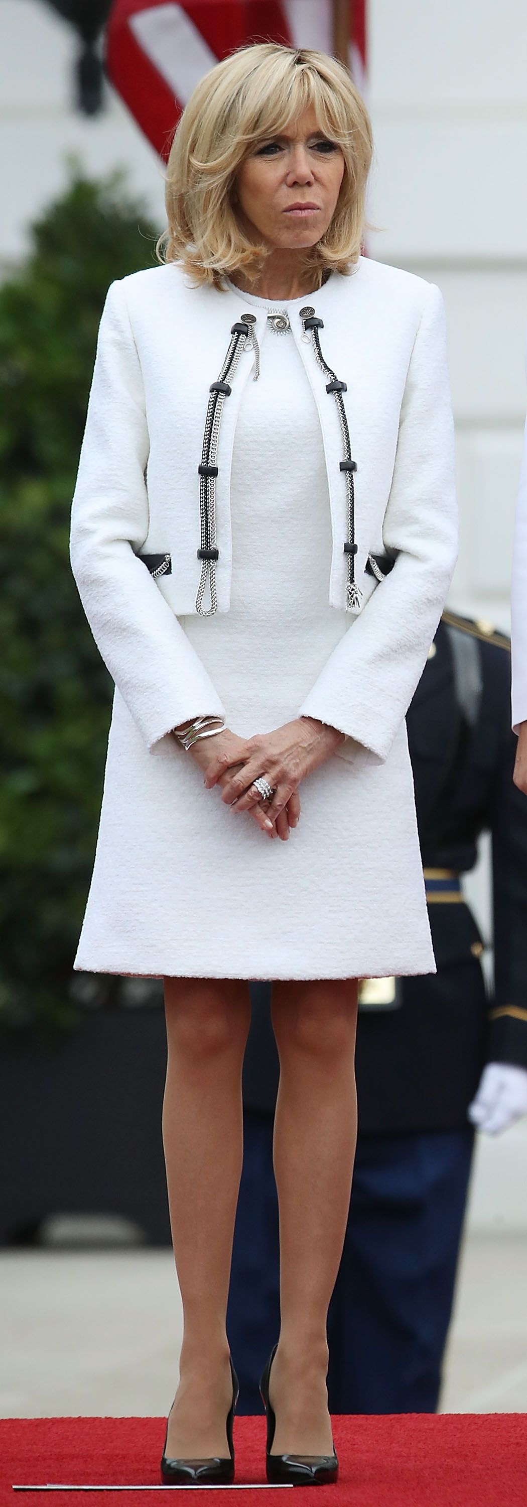 white dress with matching coat