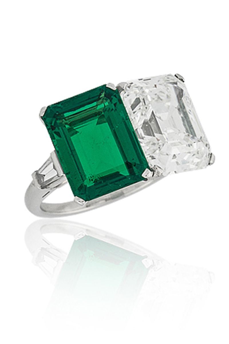 Emerad Cut 21.60 Carat Colombian Emerald Three Stone Engagement 925 Silver Ring 
