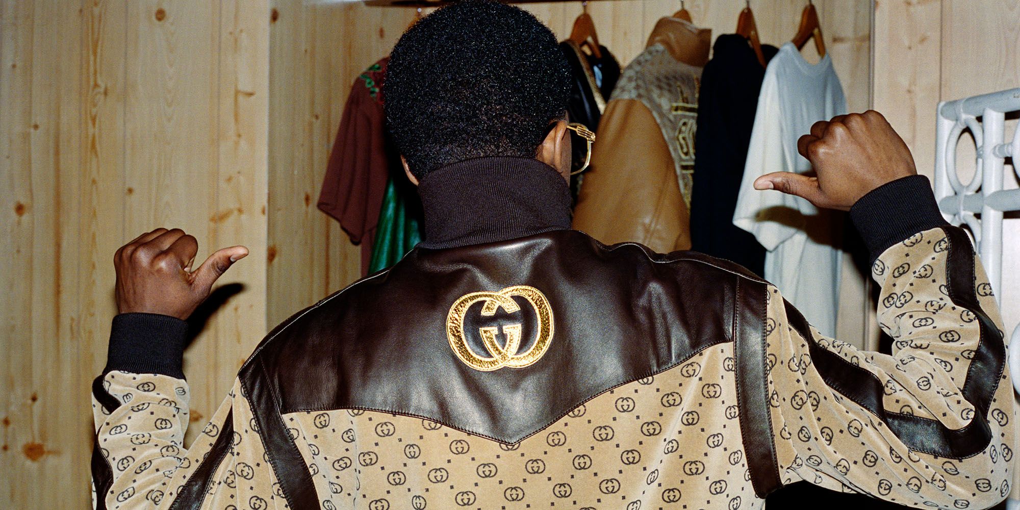 Gucci X Dapper Dan Bicolor Leather Logo Monogram Embellished Varsity Jacket  M