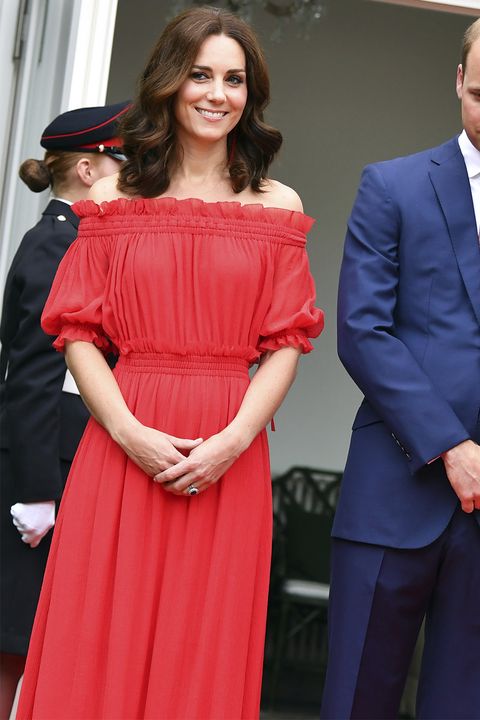 Kate Middleton Red Off-the-Shoulder Dress - Kate Middleton Off-the ...
