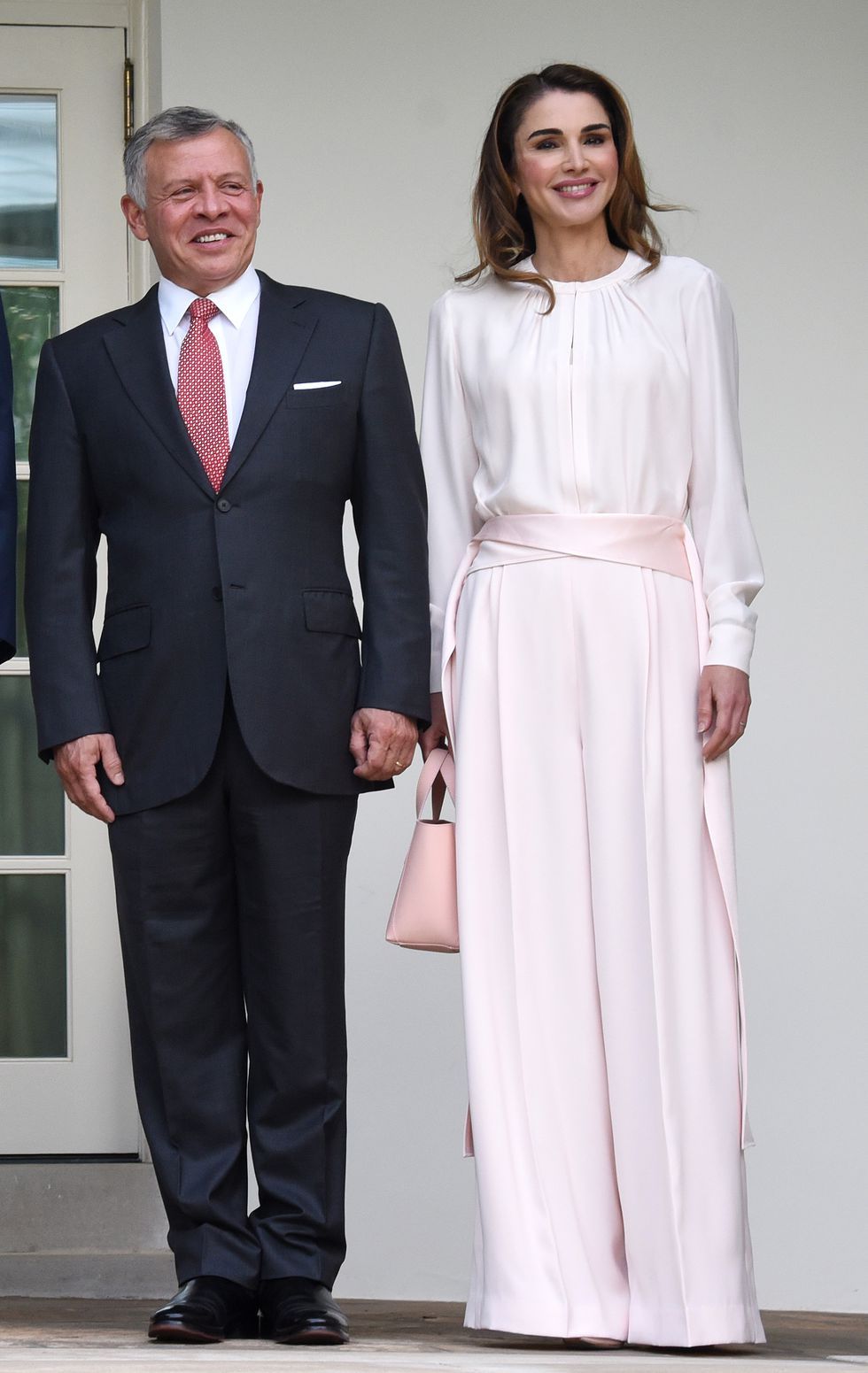 Queen Rania of Jordan Wears Pink to Visit Trumps at White House