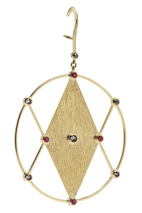 Jewellery, Body jewelry, Fashion accessory, Triangle, Circle, Triangle, Metal, Earrings, Brass, 
