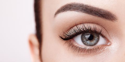 Female eye with long false eyelashes