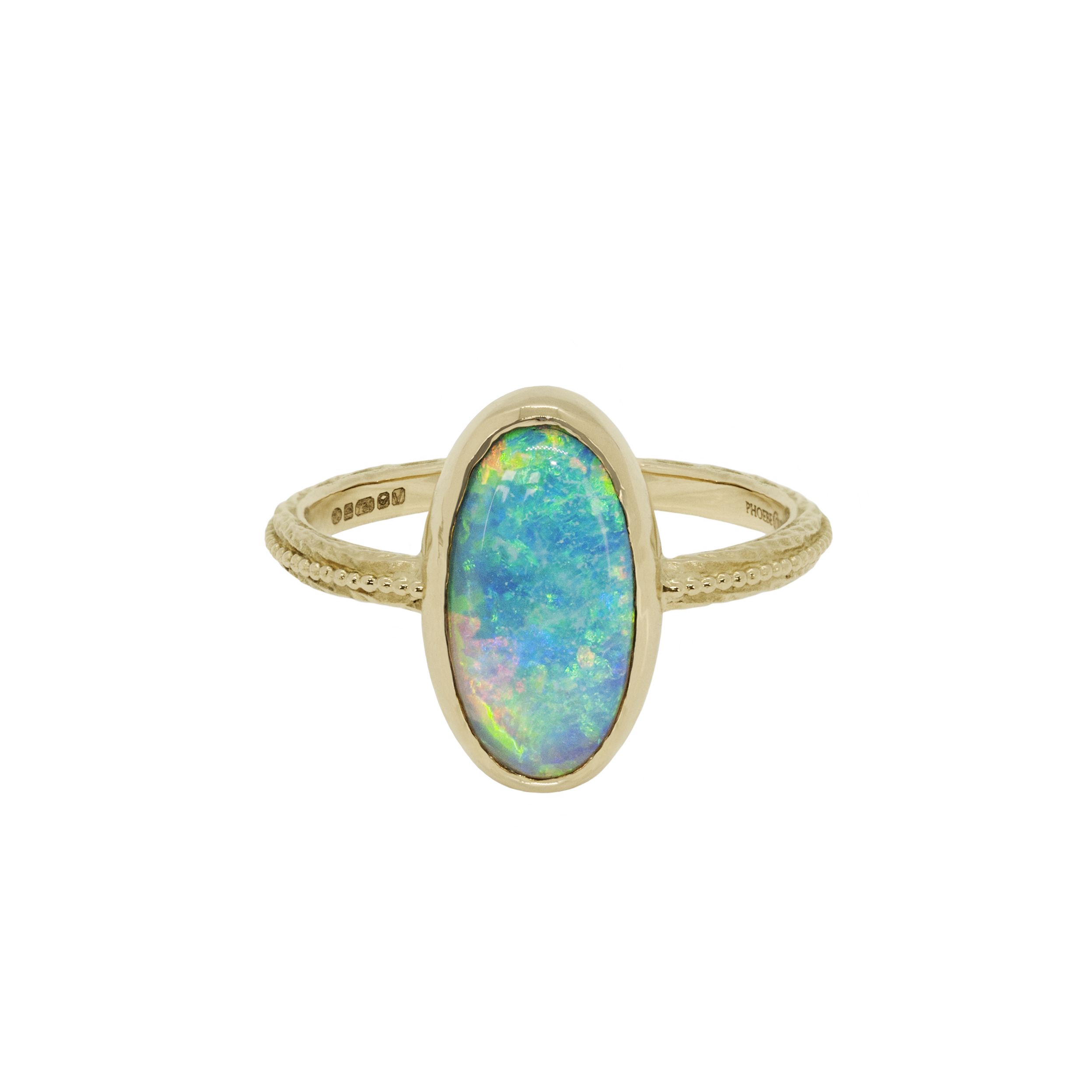14Kt Yellow Gold Plated Blue Opal Oval Cocktail Design Ring 